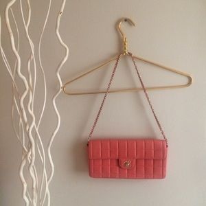 CHANEL Coral and gold lamb skin chocolate bar bag